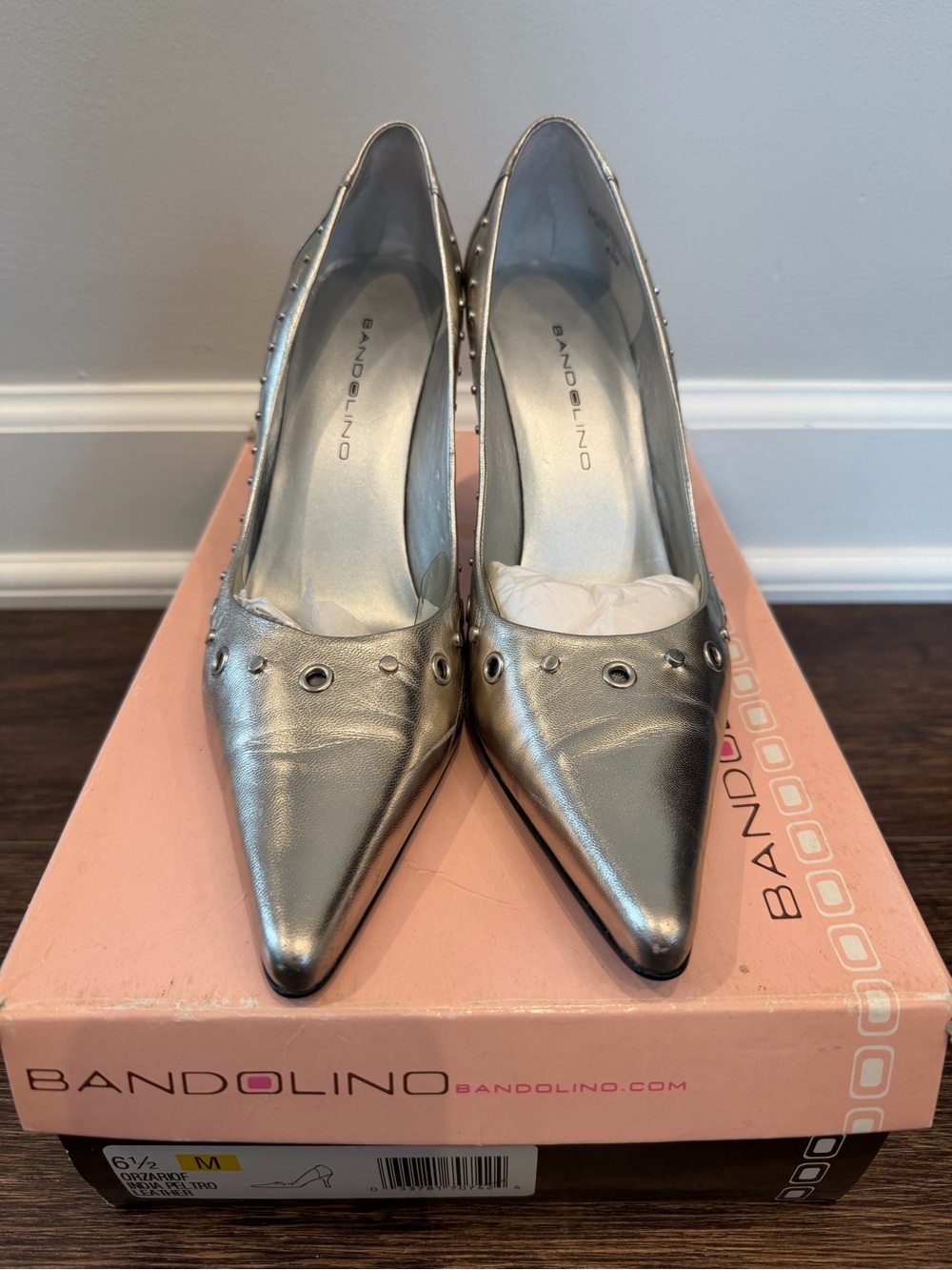 Bandolino Metallic Silver Pointed Toe Studded Pumps